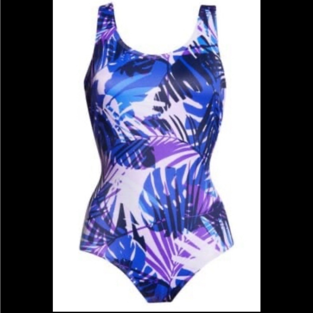 L.L. Bean Women's Sz 10 Purple Tropical One Piece Swimsuit